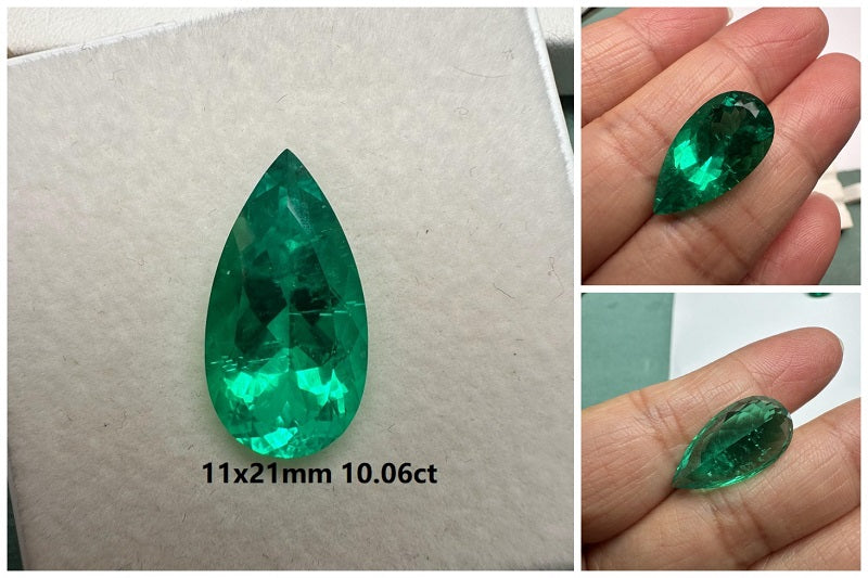 Lab Grown Columbia Emerald Pear Shape Size 8.0-25ct