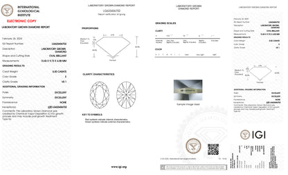 Pirmiana 5-5.2CT EF VS1 Oval Lab Grown Diamond CVD 2EX NULL With IGI Certificate