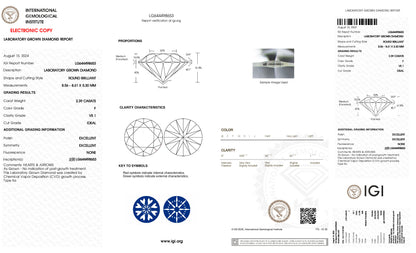 Pirmiana Round 2-5.5ct Lab Grown Diamond  CVD F VS1 2EX N Not Change Color With IGI Certificate