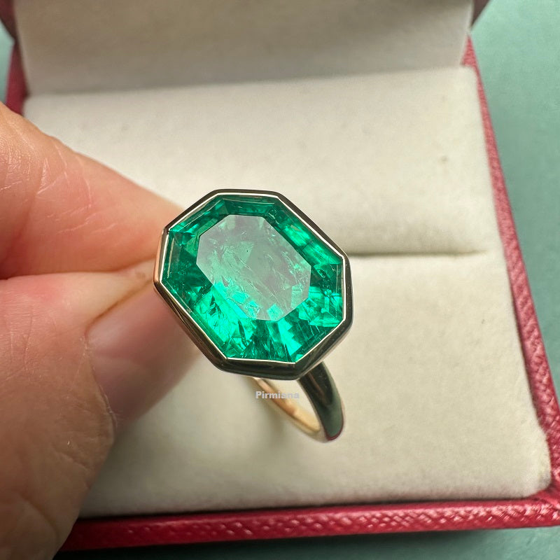 Pirmiana Custom Design 14K Soild Gold 4.06ct Lab Grown Emerald Ring