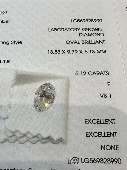 Pirmiana 5-5.2CT EF VS1 Oval Lab Grown Diamond CVD 2EX NULL With IGI Certificate