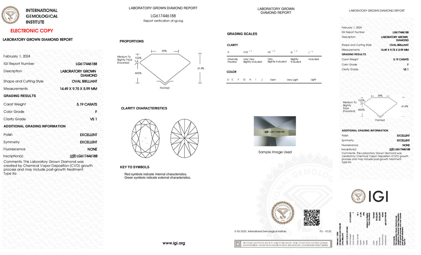 Pirmiana 5-5.2CT EF VS1 Oval Lab Grown Diamond CVD 2EX NULL With IGI Certificate