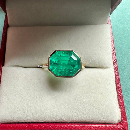 Pirmiana Custom Design 14K Soild Gold 4.06ct Lab Grown Emerald Ring