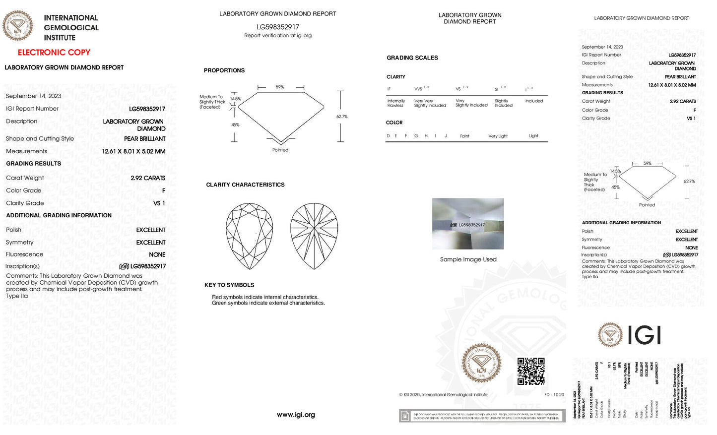 Pirmiana  2-5.5CT Pear Shape Lab Grown Diamond F VS1 2EX N Not Change Color  With IGI Certificate