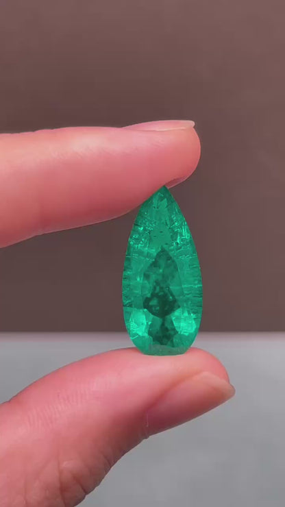 Pirmiana 11.05ct Pear Shape Lab Grown Emerald