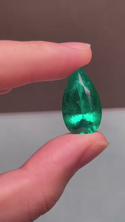 Pirmiana 10.94ct Pear Shape Lab Grown Emerald