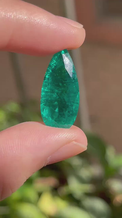 Pirmiana 11.05ct Pear Shape Lab Grown Emerald