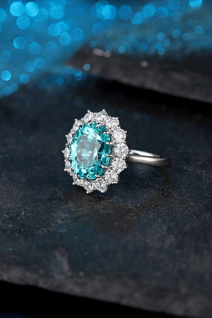 Pirmiana Hot Sale S925 Silver 8.04ct Lab Grown Paraiba Sapphire Ring Engagementring Women