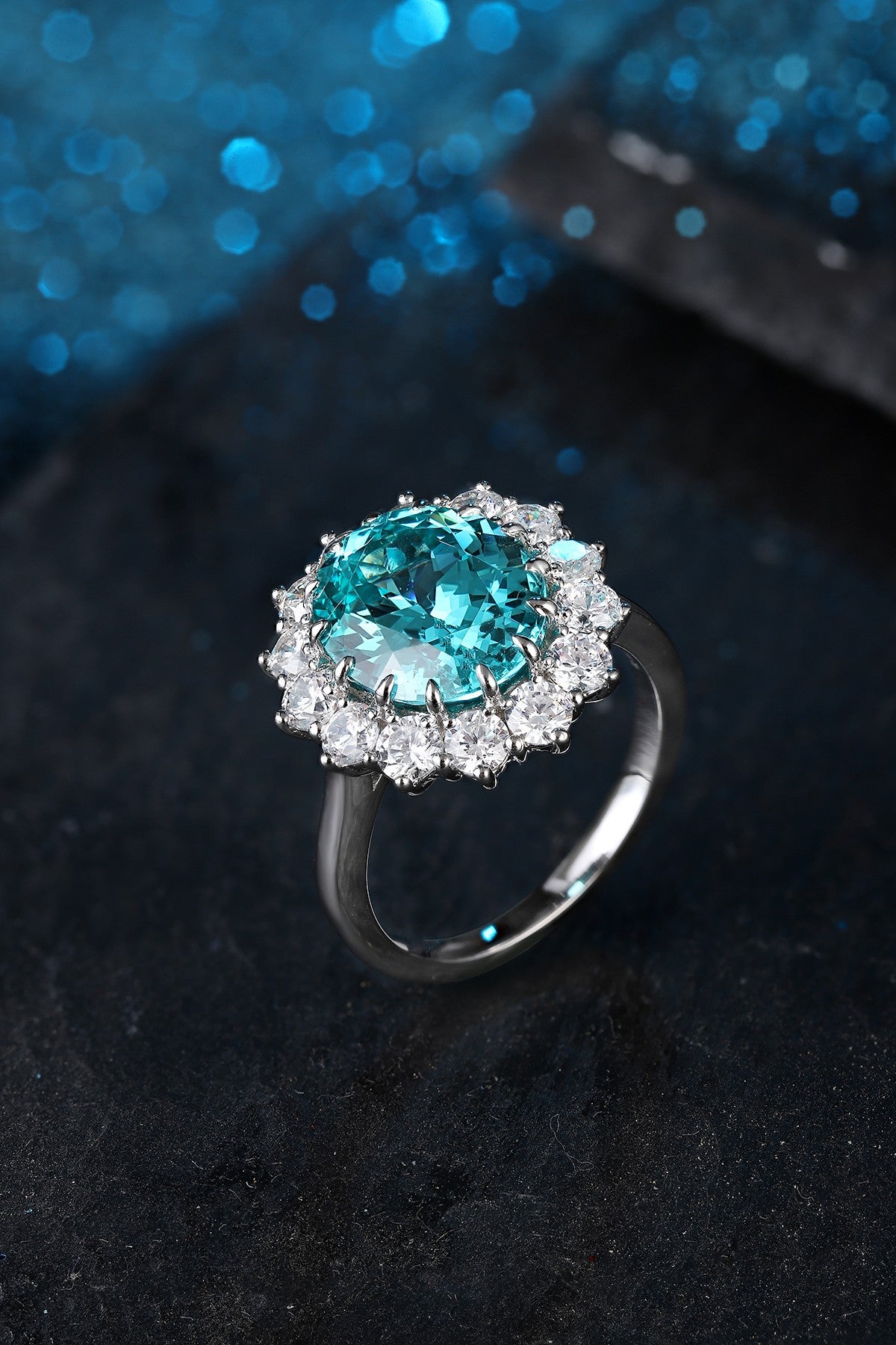 Pirmiana Hot Sale S925 Silver 8.04ct Lab Grown Paraiba Sapphire Ring Engagementring Women