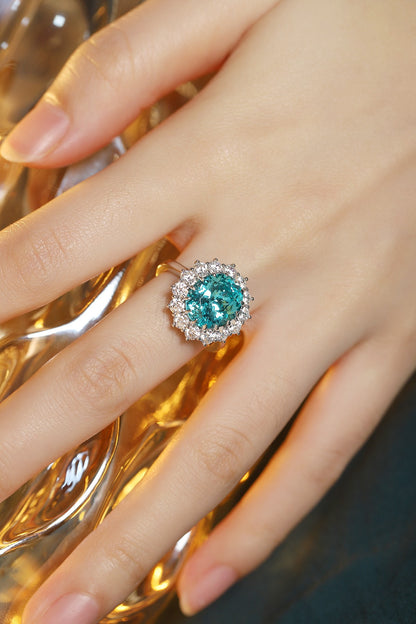 Pirmiana Hot Sale S925 Silver 8.04ct Lab Grown Paraiba Sapphire Ring Engagementring Women