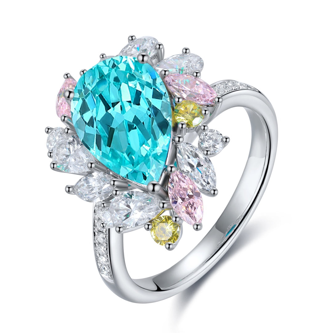 Pirmiana Hot Sale S925 Silver 5.53ct Lab Grown Paraiba Sapphire Ring Engagementring Women