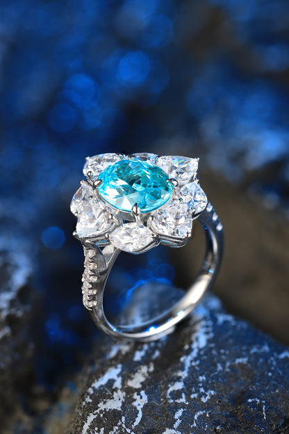 Pirmiana Hot Sale S925 Silver 8.04ct Lab Grown Paraiba Sapphire Ring Engagementring Women