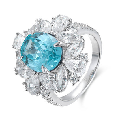 Pirmiana Hot Sale S925 Silver 5.65ct Lab Grown Paraiba Sapphire Ring Engagementring Women