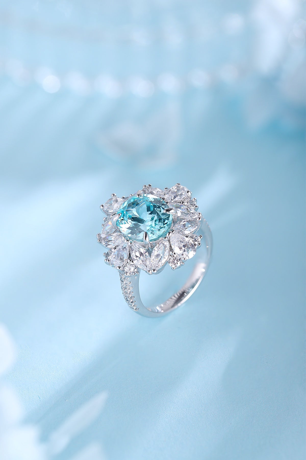 Pirmiana Hot Sale S925 Silver 5.65ct Lab Grown Paraiba Sapphire Ring Engagementring Women