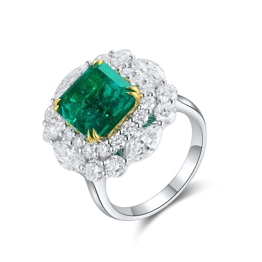 Pirmiana 2024 Hot Sale 18K Gold 3.98ct Lab Grown Emerald Ring Women Engagement Fashion Finger Gemstone Jewelry