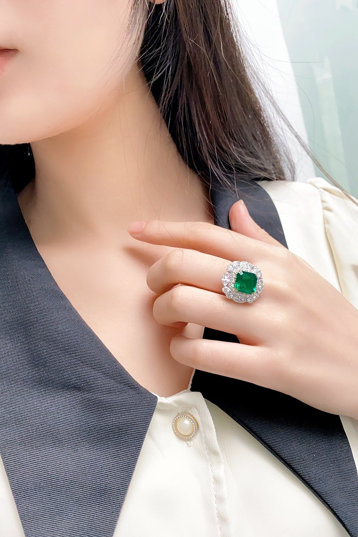 Pirmiana 2024 Hot Sale 18K Gold 3.98ct Lab Grown Emerald Ring Women Engagement Fashion Finger Gemstone Jewelry